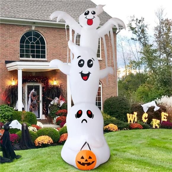 9.8 FT High Halloween Inflatable Overlap Ghost Outdoor Decorations Blow Up Yard - Picture 5 of 7